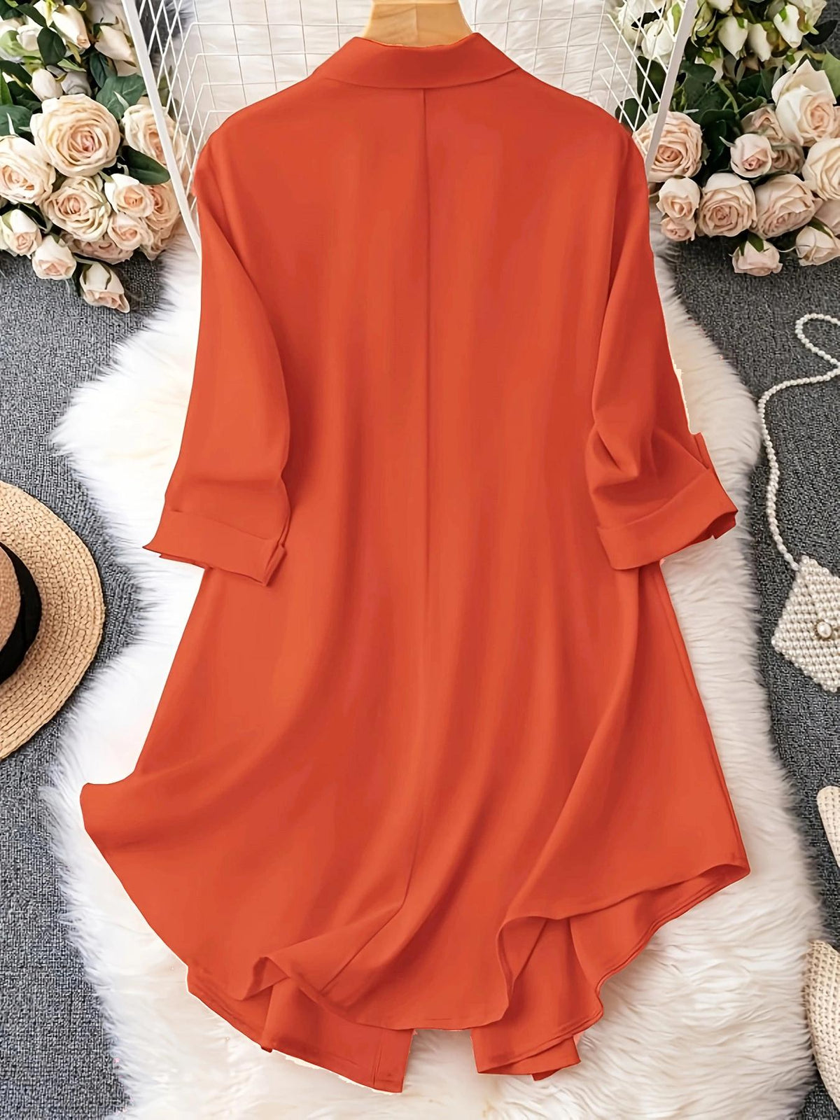 Plus-Size Solid Long Sleeve Button Up Blouse for Spring & Fall