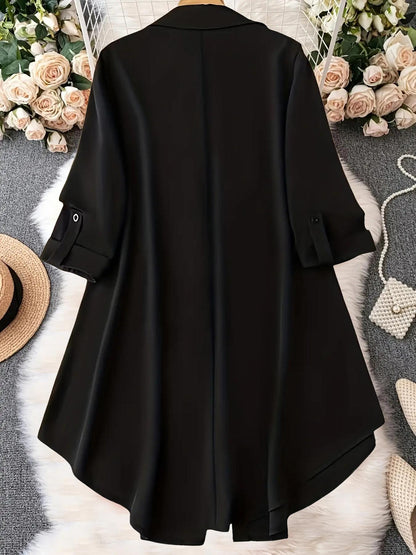 Plus-Size Solid Long Sleeve Button Up Blouse for Spring & Fall