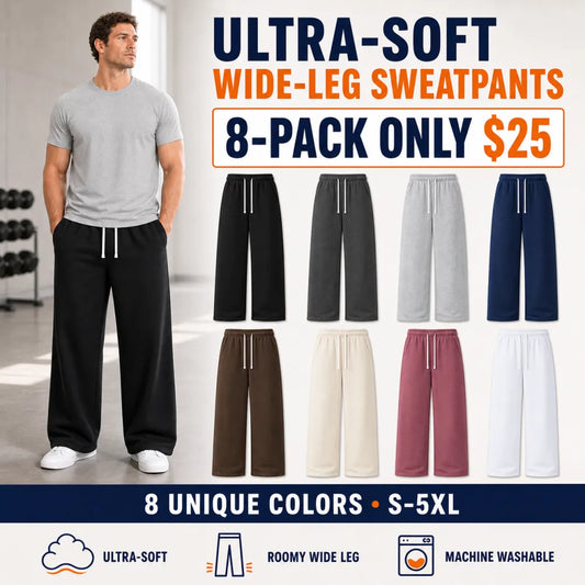 🔥 8-Pack $25 / 16-Pack $32 – Men's Ultra-Soft Wide-Leg Athletic Sweatpants