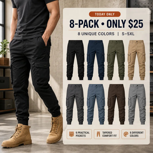 🔥 8-Pack $25 / 16-Pack $32 – Men's Multi-Pocket Cargo Jogger Pants