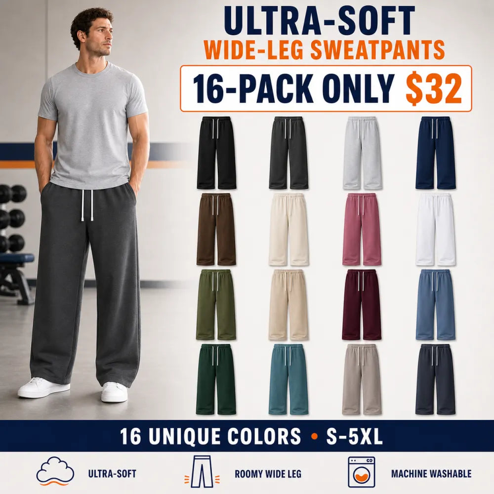 🔥 8-Pack $25 / 16-Pack $32 – Men's Ultra-Soft Wide-Leg Athletic Sweatpants
