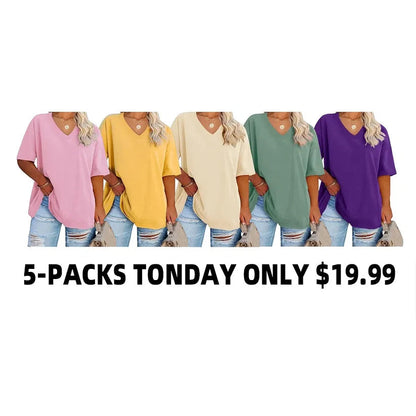 🔥 Limited-Time Offer:Women's Plus Size V Neck T Shirts Loose Fit Cotton Tunic Tops