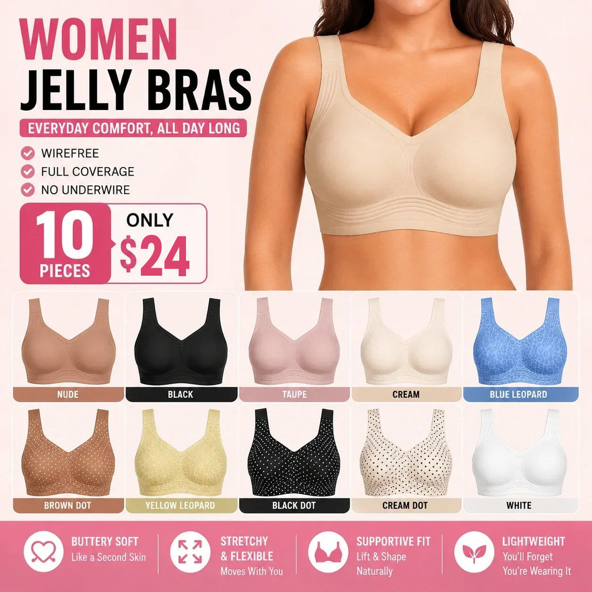 Women Jelly Bras Wirefree Full Coverage No Underwire