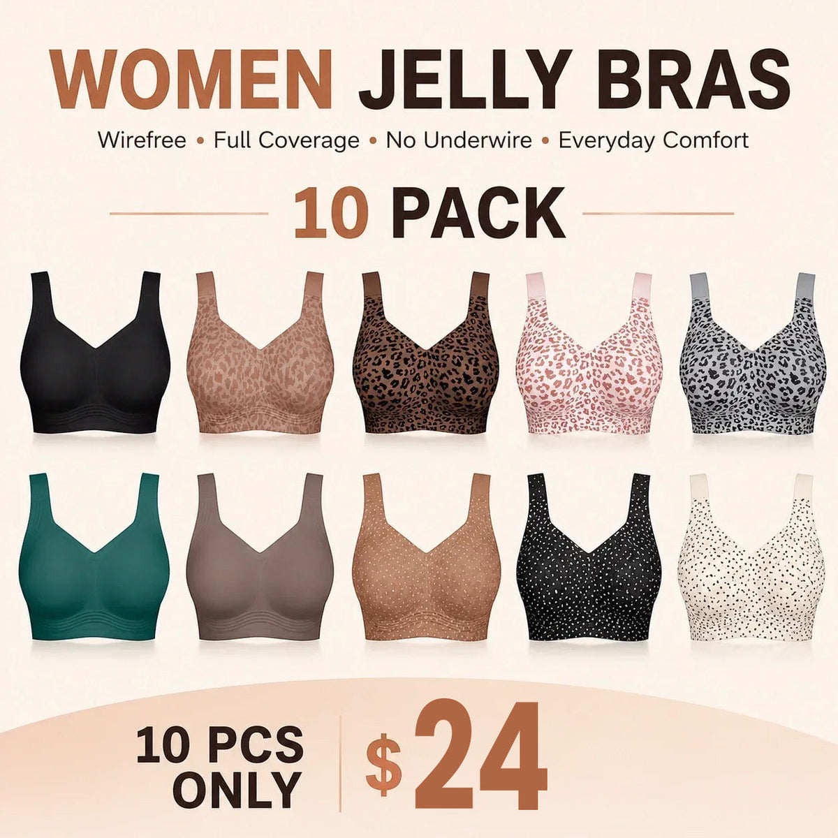 Women Jelly Bras Wirefree Full Coverage No Underwire