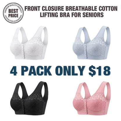 🔥Last Day💥Front Closure Breathable Cotton Lifting Bra for Seniors