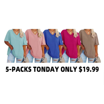 🔥 Limited-Time Offer:Women's Plus Size V Neck T Shirts Loose Fit Cotton Tunic Tops