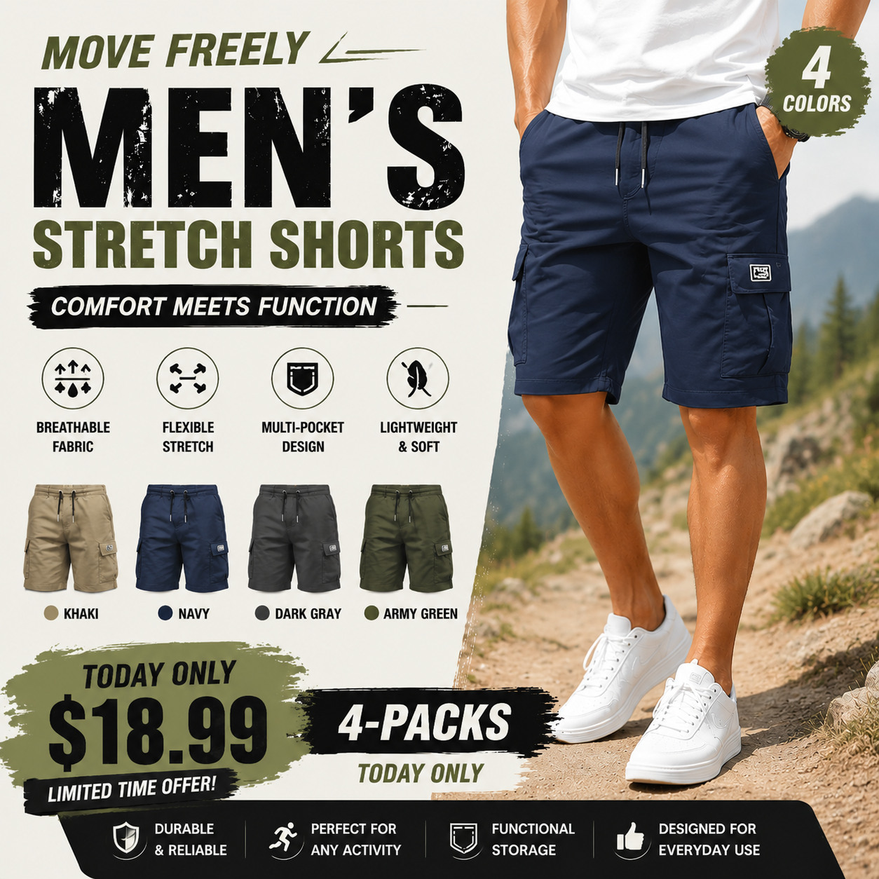 【LAST DAY SALE】 Men's Pockets Drawstring Cargo Shorts.