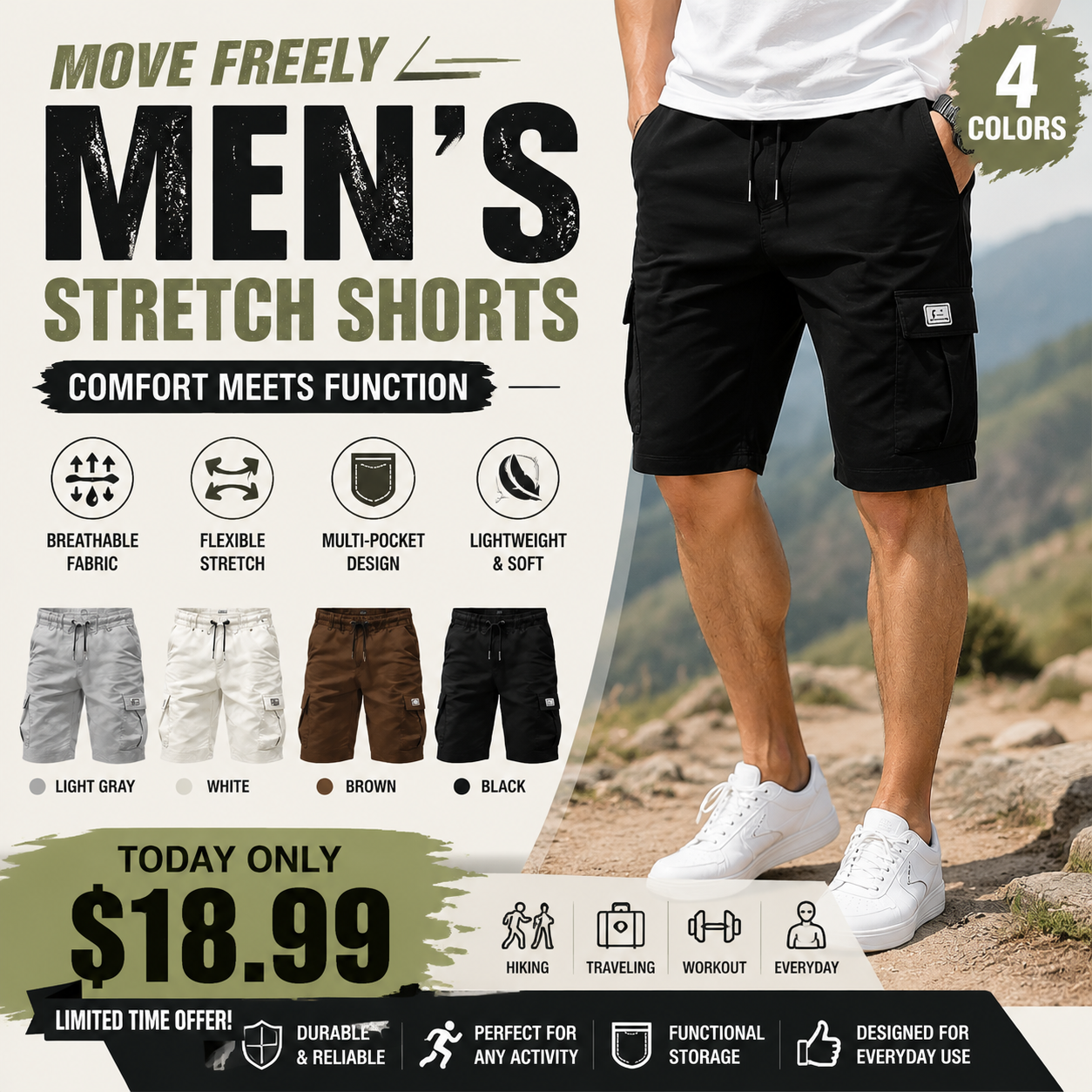 【LAST DAY SALE】 Men's Pockets Drawstring Cargo Shorts.