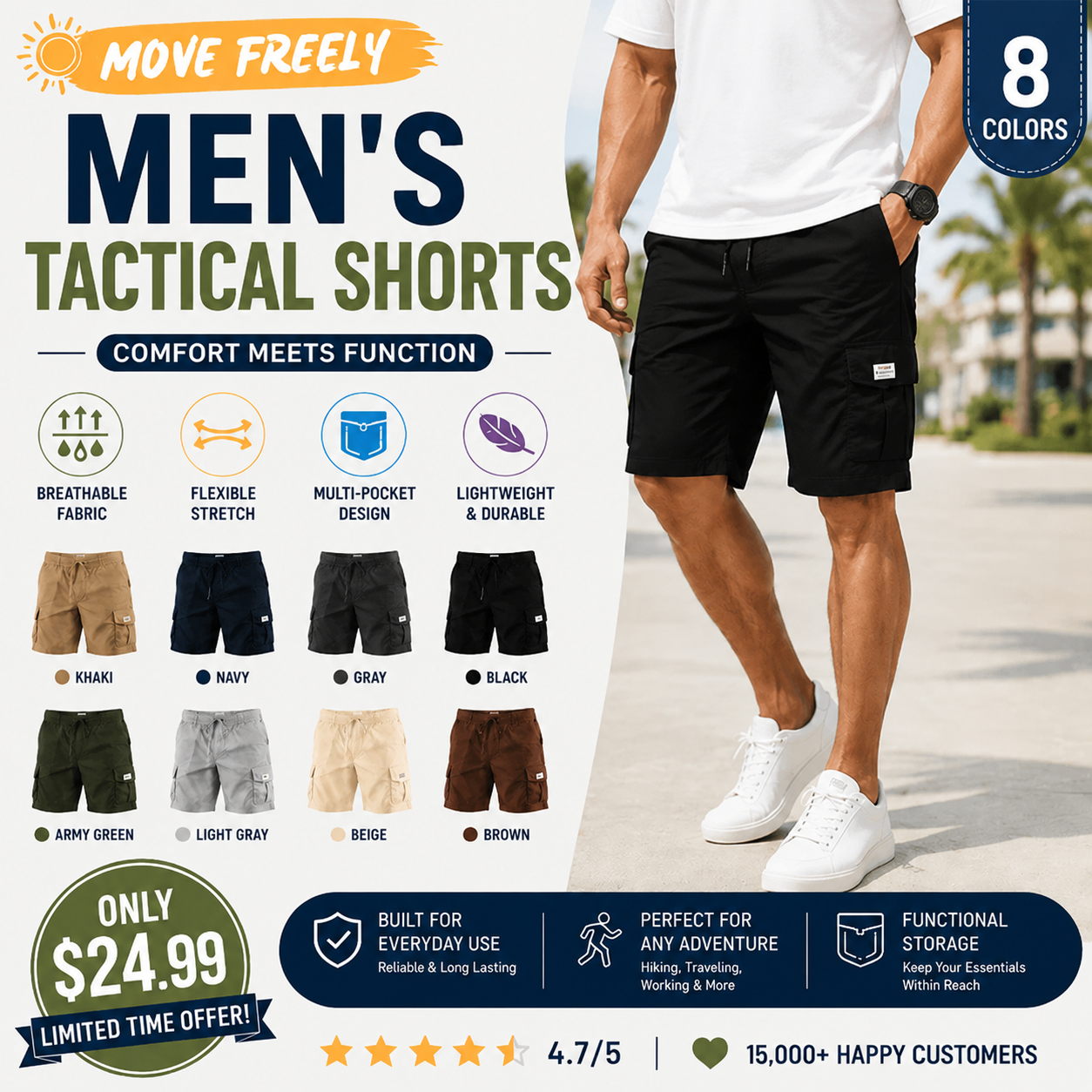 【LAST DAY SALE】 Men's Pockets Drawstring Cargo Shorts.