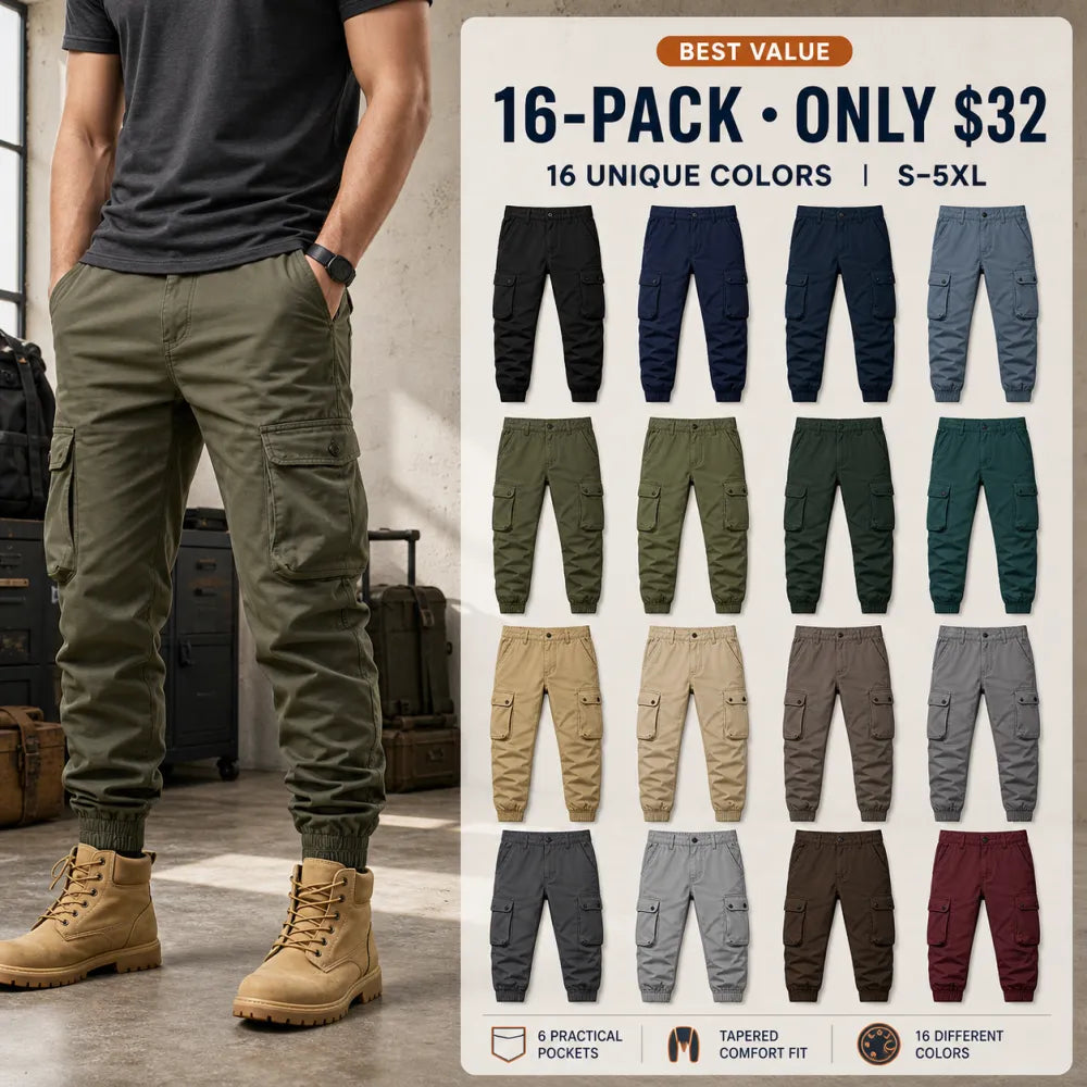 🔥 8-Pack $25 / 16-Pack $32 – Men's Multi-Pocket Cargo Jogger Pants