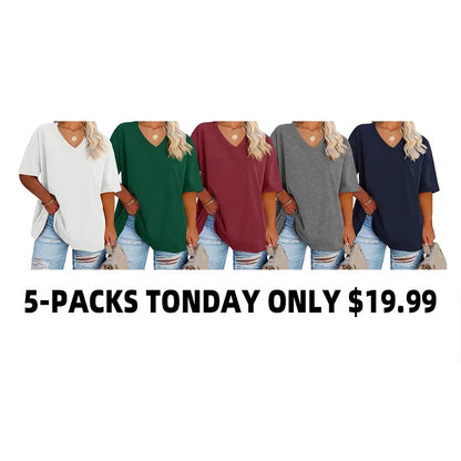 🔥 Limited-Time Offer:Women's Plus Size V Neck T Shirts Loose Fit Cotton Tunic Tops